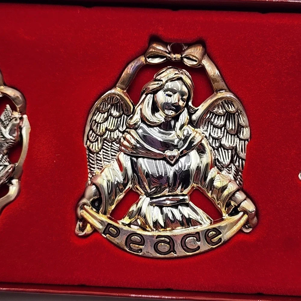 Gorham Silverplated Angel Ornament‎ Set Peace Harp Violin Christmas Set of 3